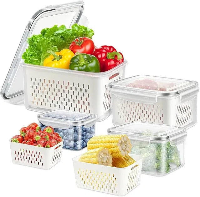 Refrigerator Storage Containers Boxes with Airtight Lid/Kitchen Fridge Organizers for Fruits & Vegetables Pack of 4