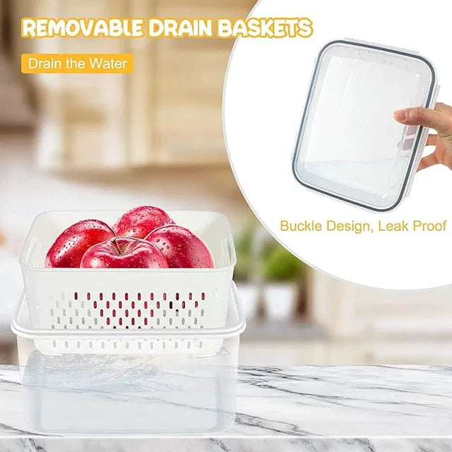 Refrigerator Storage Containers Boxes with Airtight Lid/Kitchen Fridge Organizers for Fruits & Vegetables Pack of 4