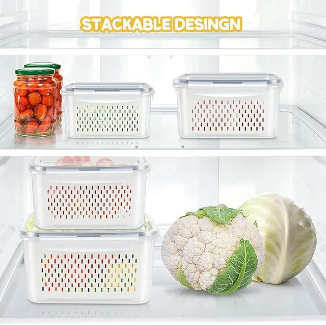Refrigerator Storage Containers Boxes with Airtight Lid/Kitchen Fridge Organizers for Fruits & Vegetables Pack of 4