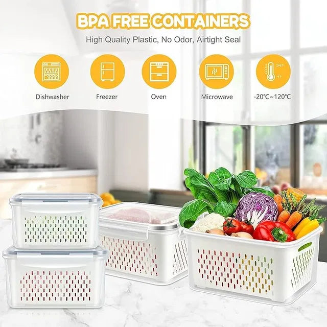 Refrigerator Storage Containers Boxes with Airtight Lid/Kitchen Fridge Organizers for Fruits & Vegetables Pack of 4