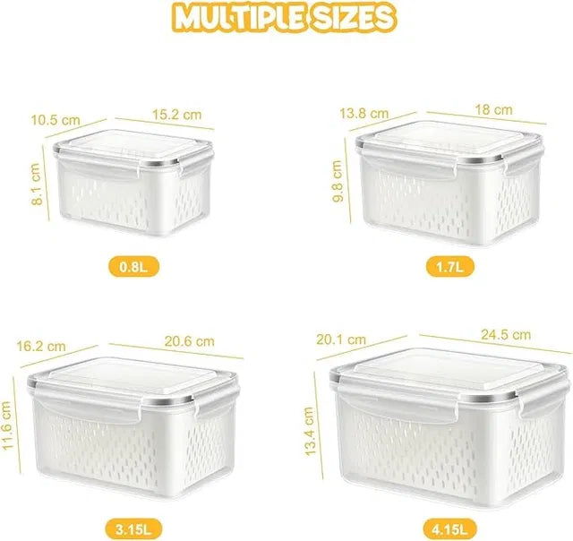 Refrigerator Storage Containers Boxes with Airtight Lid/Kitchen Fridge Organizers for Fruits & Vegetables Pack of 4